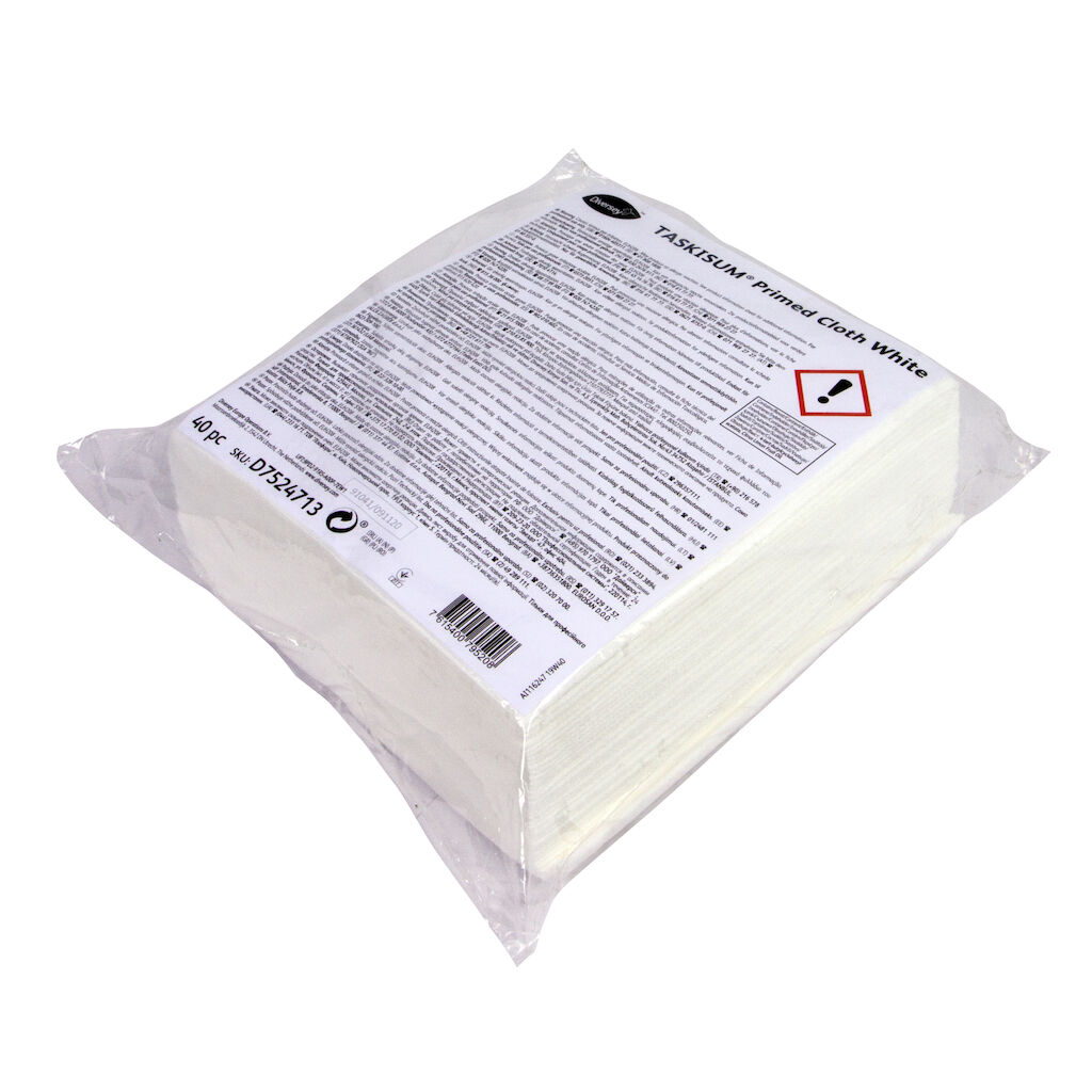 TASKI SUM Primed Cloth 40x - Blanc - Chiffon jetable en microfibre, pré-imprégné avec un nettoyant de surface et sanitaire neutre, prêt à l'emploi par ajout d'eau.